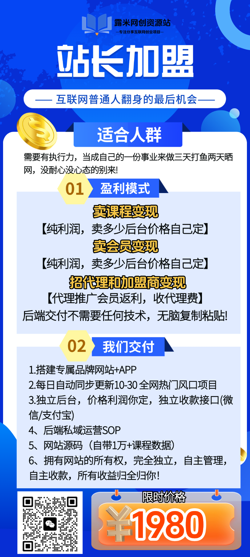 加盟站长,拥有自己的网创资源站,做知识付费IP-露米网创资源站